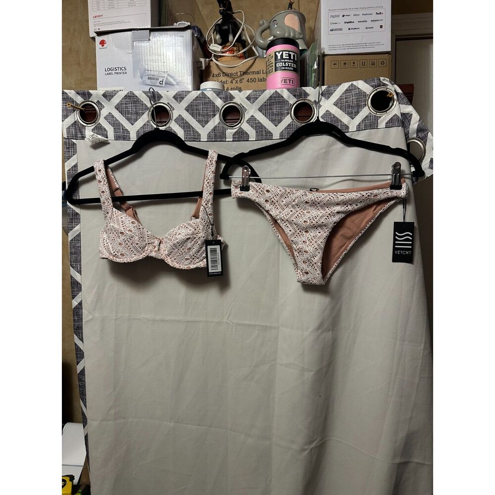 VETONY Women's Pink Crochet Bikini Set - Lace Underwire Swim Top & Bottom